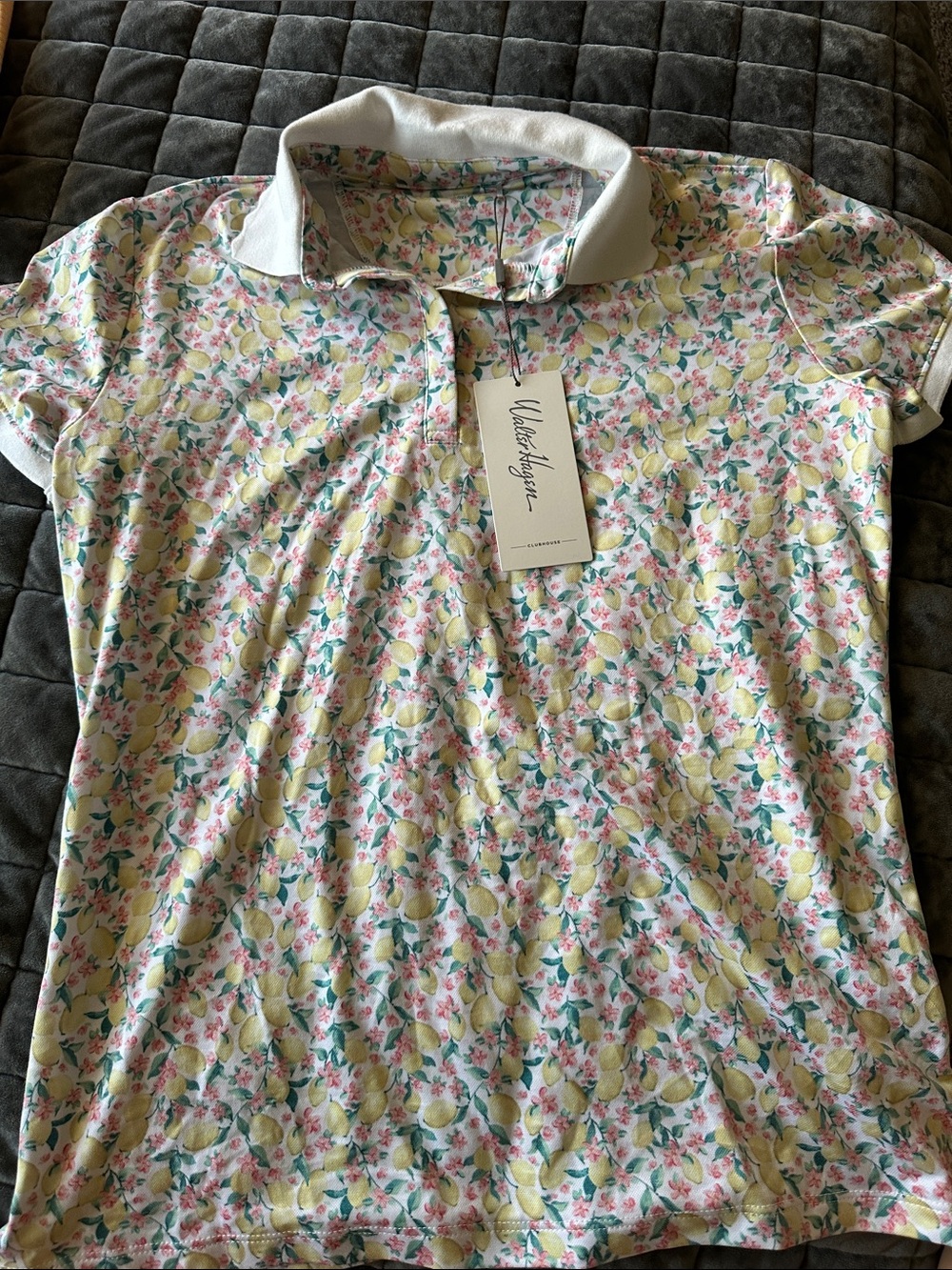 Walter Hagen Lemon Floral Polo in White, Yellow, Pink, Green